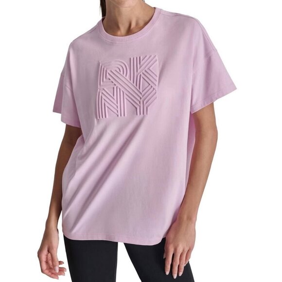 DKNY Sport Women's Cotton Embossed Logo High-Low T-Shirt Purple M New - Picture 1 of 13